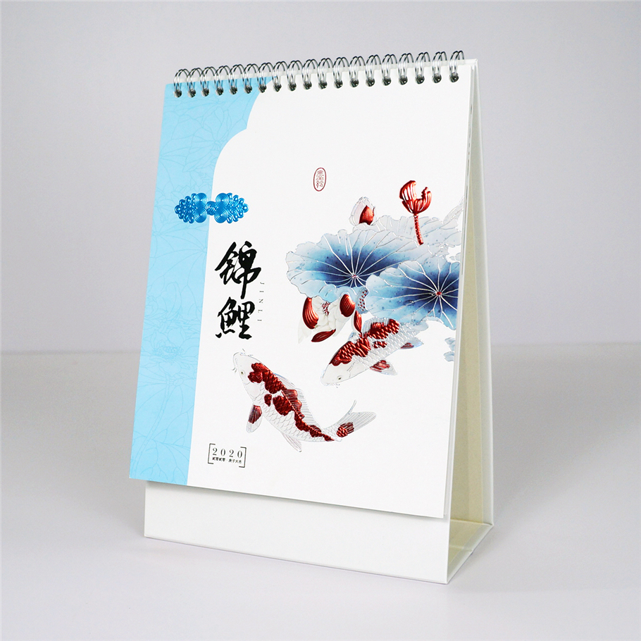 2021 Elegant Chinese Painting Table Calendar With Embossing Printing