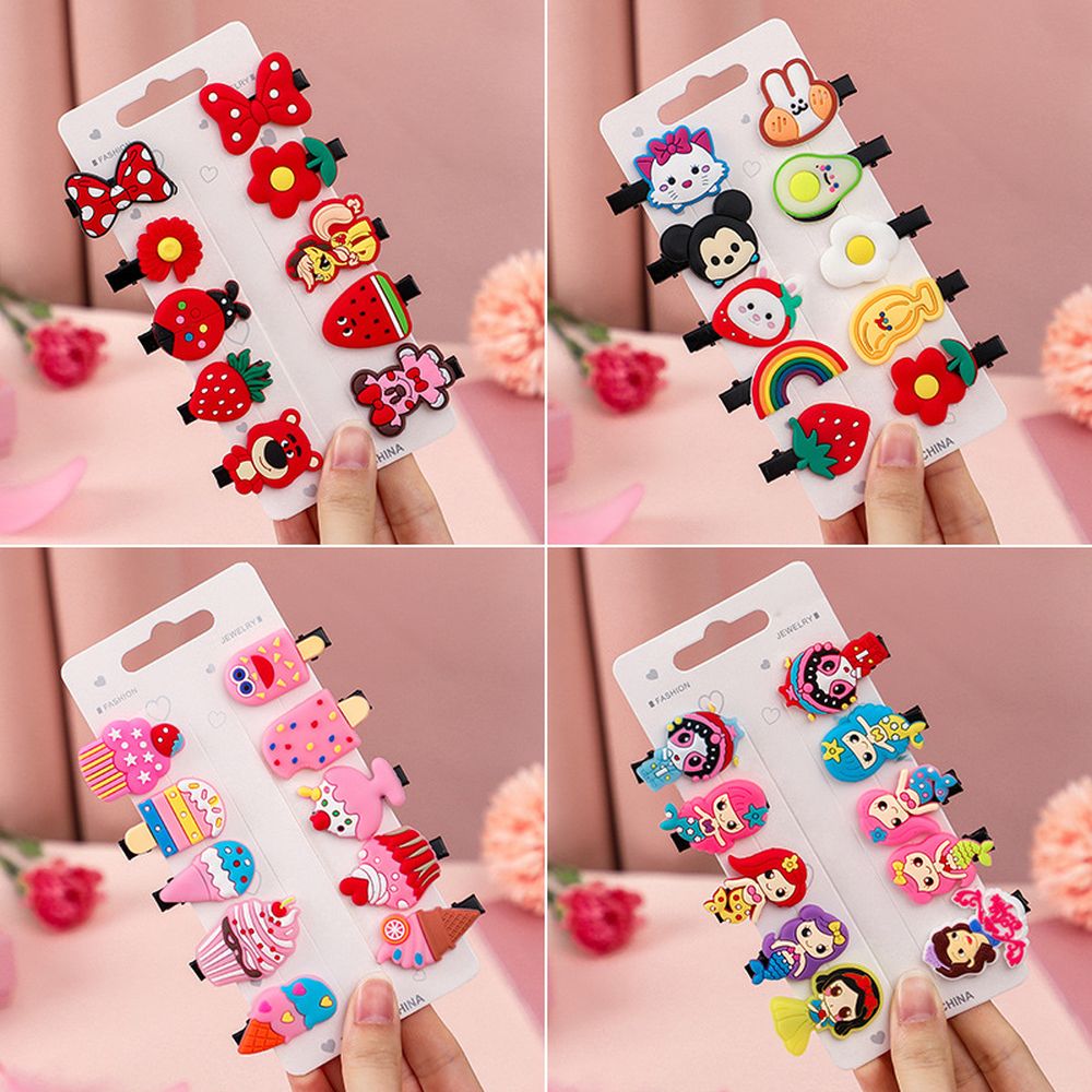 Заколки для волос в Корейском стиле для маленьких девочек, 10 штук, заколки для волос из смолы, милые заколки для волос в виде фруктов и радуги в виде животных