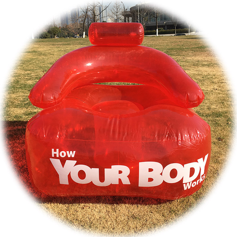 OEM Factory PVC 34" Inflatable Air Sofa Chair Relaxing Adult 86cm Air Beach Chair Red Transparent Inflatable Sofa