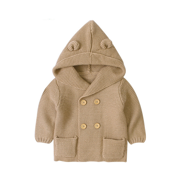 Однотонный вязаный плотный свитер с капюшоном для мальчиков и девочек на осень и зиму