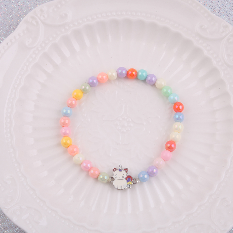 JOJO Wholesale Custom New Design DIY Cartoon Color Cute Unicorn Butterfly Charm Acrylic Elastic Bead Kids Bracelet