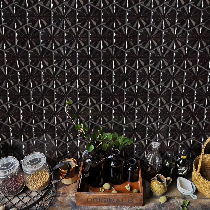 Black Hexagonal Mould Wall Decoration Ceramic Mosaics Ceramic Wall Tiles