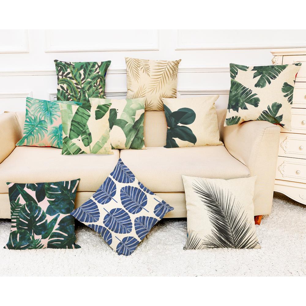 Nova chegada nórdico tropical floral capa de almofada de impressão baixo preço planta verde capa de almofada decoração