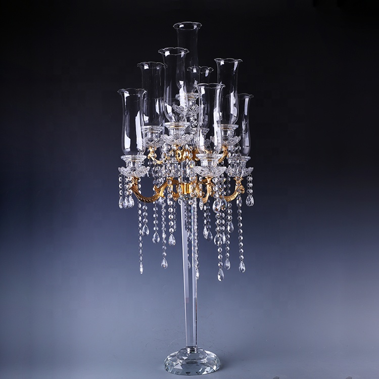 Золотой хрустальный подсвечник свадебный Декор 9 рук хрустальный канделябр для дома Обеденный зал Декор Свадебные центральные части