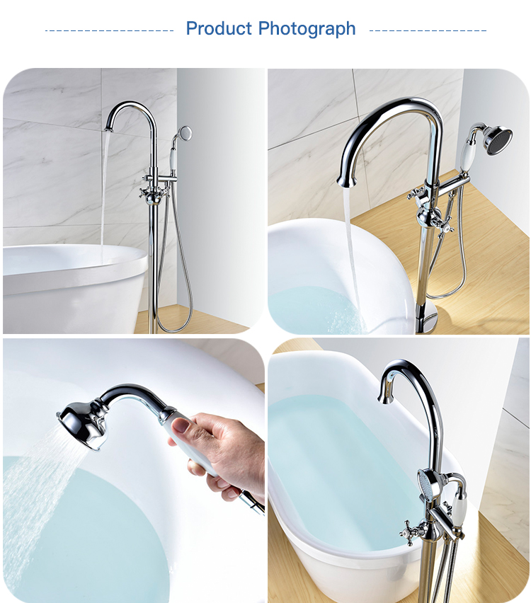 Luxury Hotel Home Chrome Floor Mounted Bath Shower Mixer Bathroom Freestanding Bathtub Faucet