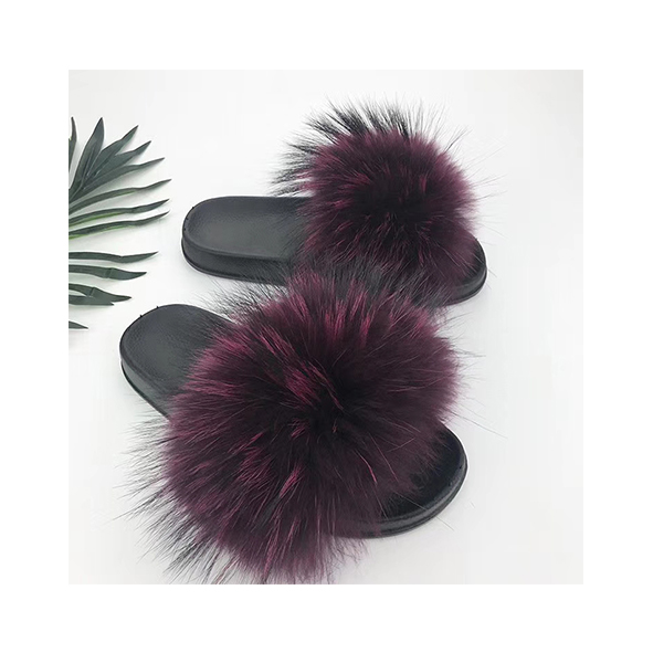 Высококачественные пушистые сандалии, новинка, сланцы из натурального меха енота для женщин, оптом