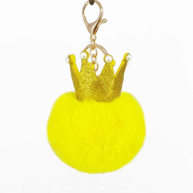 Искусственный меховой шар кулон корона с Блестками Помпон брелок для женщин