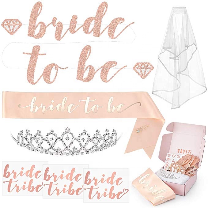Kundenspezifische Rose Gold Bachelorette Party Liefert Kit Braut Dusche Partei Liefert Braut Zu Werden Schärpe Tattoo Braut Partei Liefert Kits