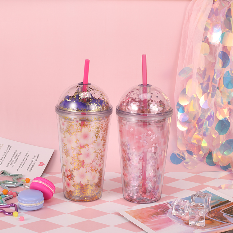 Рекламные многоразовые питьевые пластиковые чашки с двойной стенкой, подарок для путешествий, Рождественская кружка-неваляшка с купольной крышкой и соломинкой