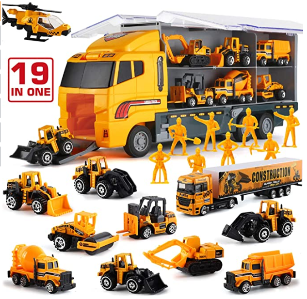 Huiye 2020 best selling 19 in 1  Engineering Construction Carrier Truck Toy Set diecast toy vehicles model car truck toy