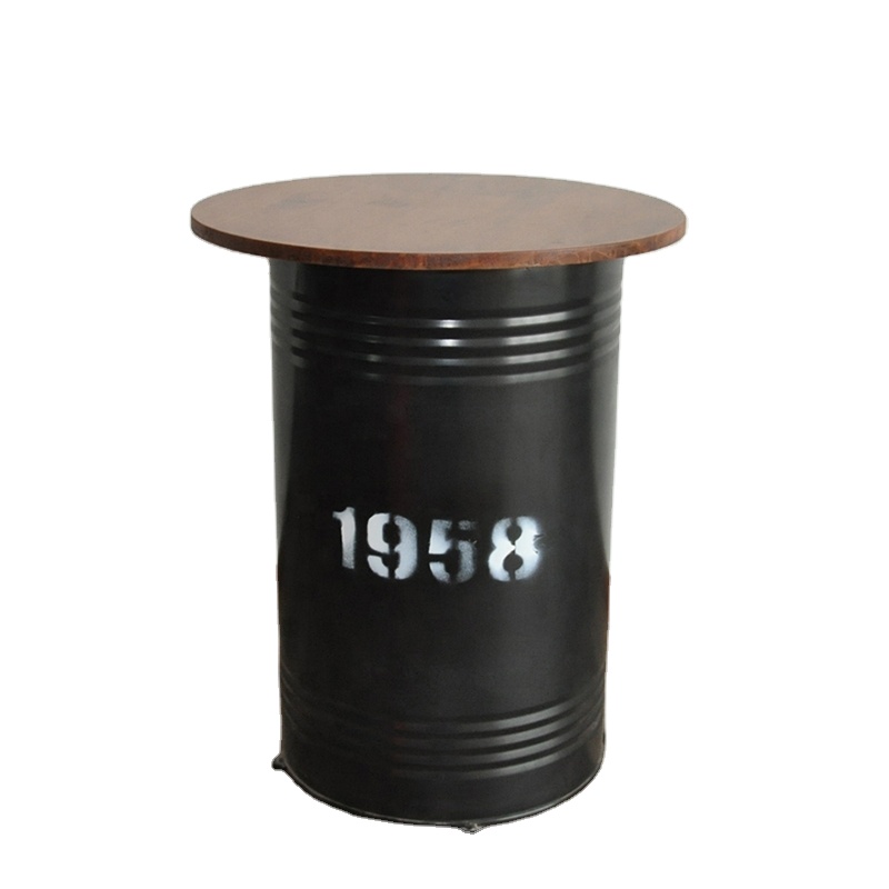 Американский винтажный старинный кованый железный старинный Круглый Барный столик в стиле ретро 1958, мебель черного, красного цветов для кафе, чайного магазина, баррель для масла