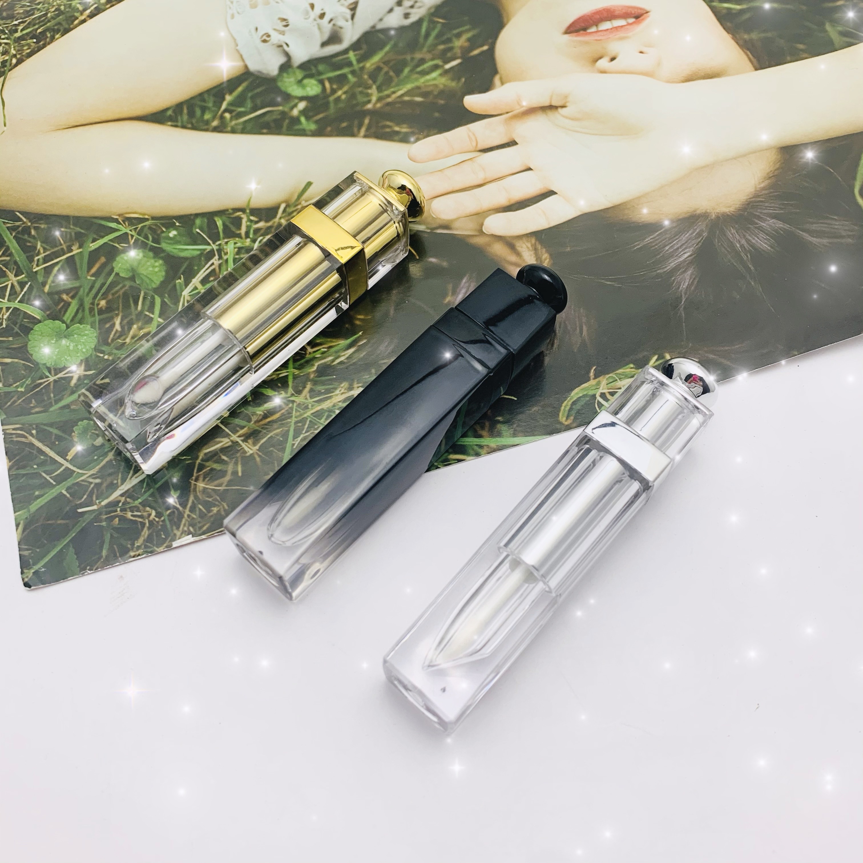 2019 бутылки для блеска для губ прозрачный блеск для губ карандаш контейнеры квадратные уникальные золотые серебряные черные пустые трубки Пользовательский логотип