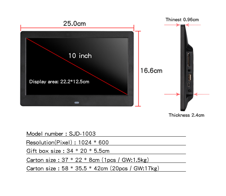 Acrylic 250cd/m2 Smart Picture Frame , Durable Digital Photo Frame For Advertising