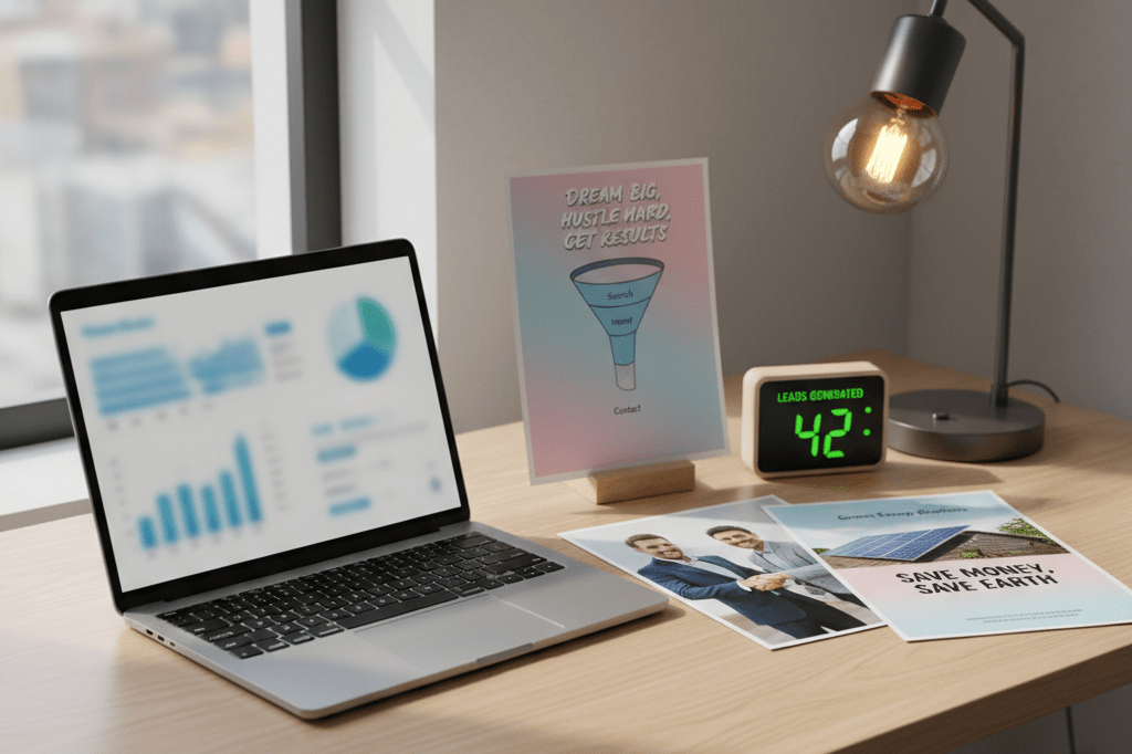 Small Business Marketing Alternatives Outperforming Social Media Medium shot of a small business desk with laptop showing blurred analytics and ineffective social posts beside a clear customer funnel diagram