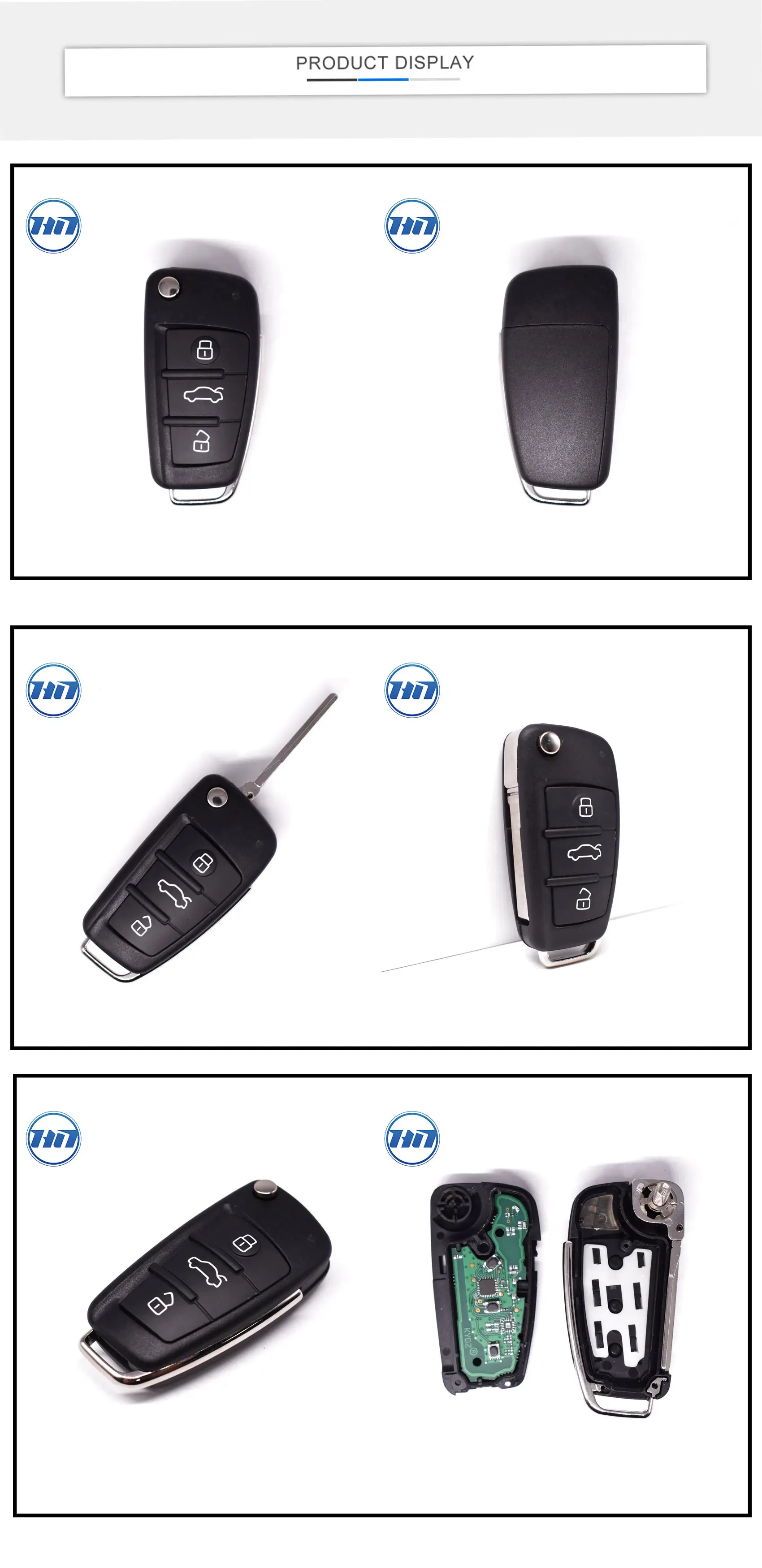 Hot sale 3buttons 434MHz ID48 Transponder Flip Smart Remote Car Key Fob for Audi  A3 MQB