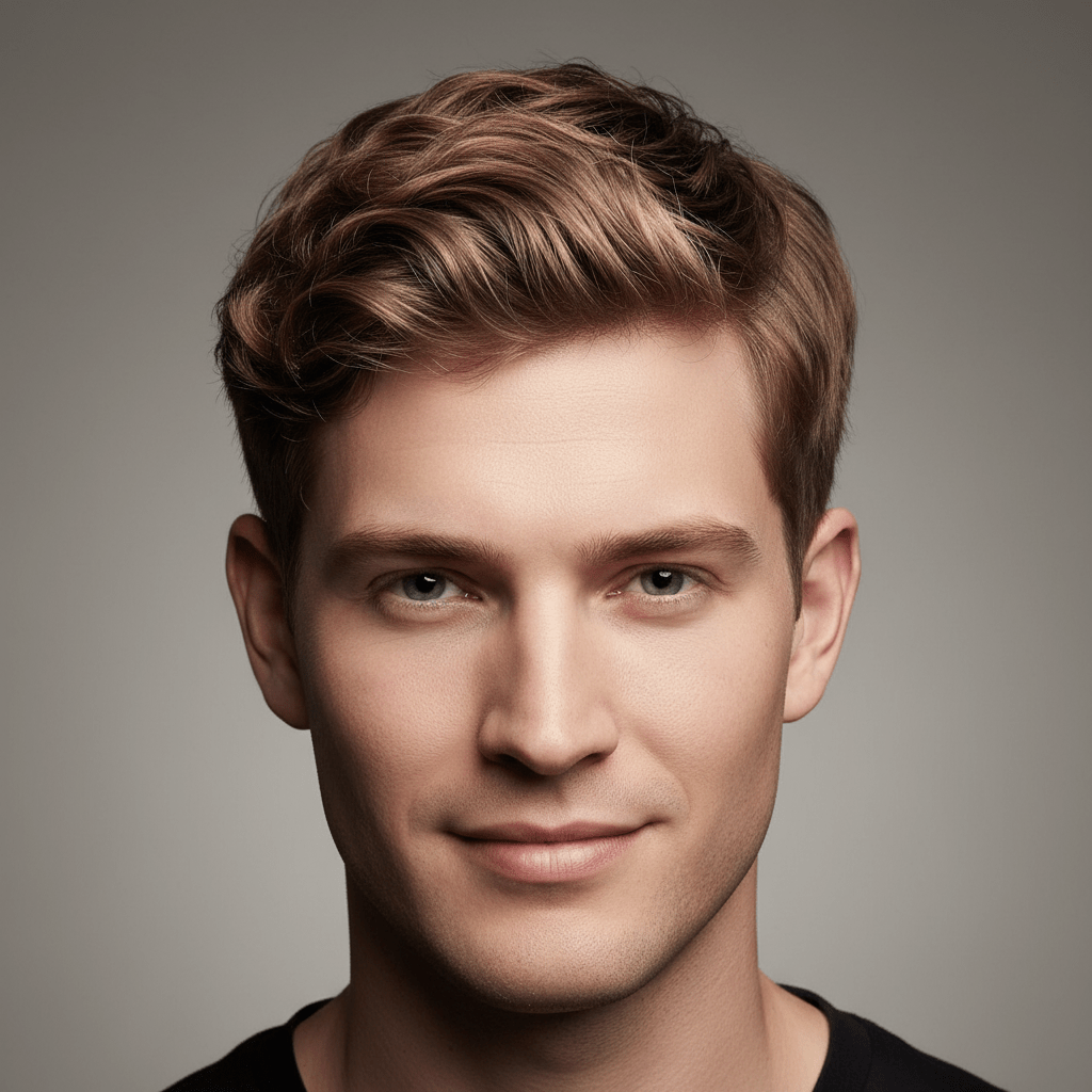 Male model with a modern bio-wave haircut, soft organic waves, and natural volume.