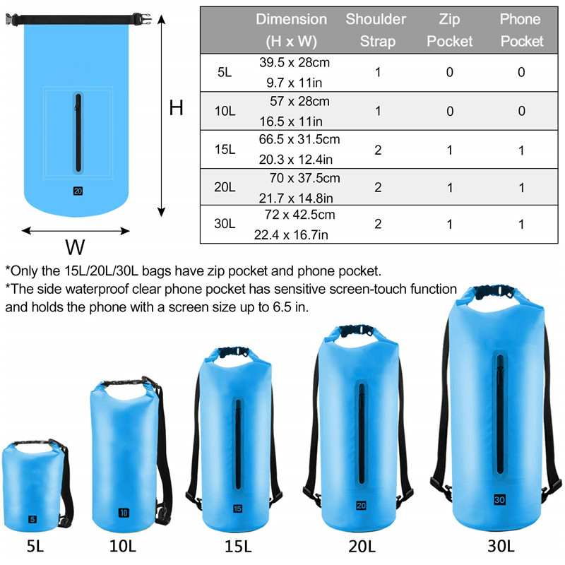 Floating 5L 10L 15L 20L 30L Storage Dry Sack Ocean Pack Waterproof Dry Bag for Boating Kayaking Camping Hiking Swimming