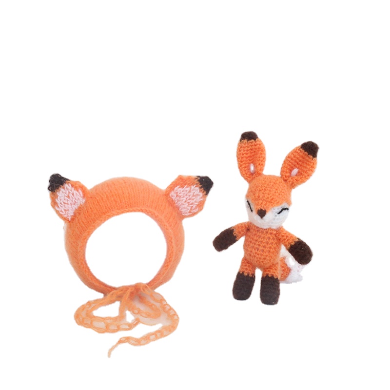 Вязаный мохеровый капот для новорожденных и набор игрушек, вязаная крючком Детская шапка, реквизит для новорожденных, реквизит для фотосессии новорожденных, капот в виде животного, комплект для куклы