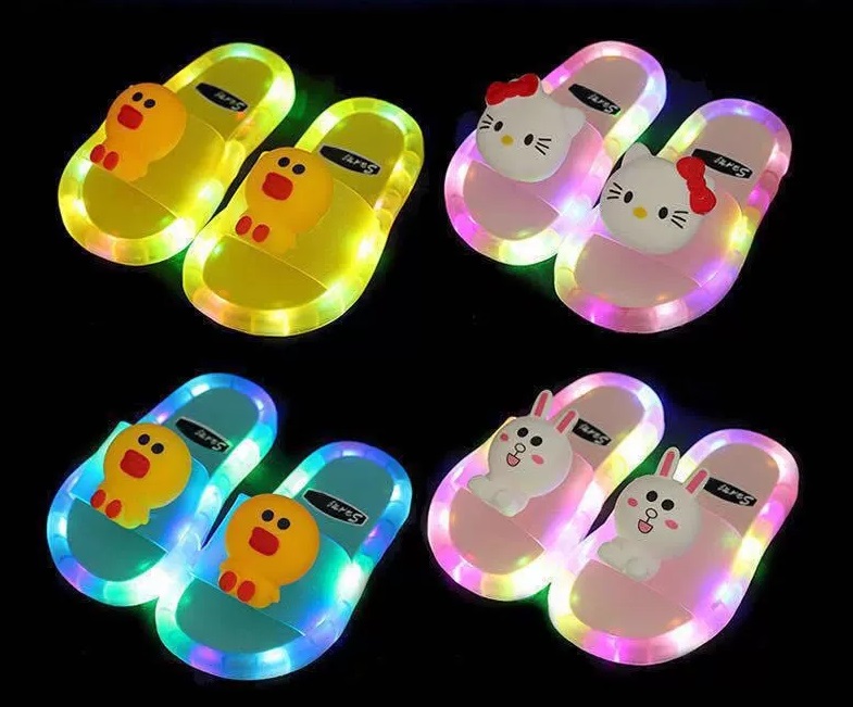 Тапочки детские уличные со светодиодной подсветкой, тапочки с улыбающимся лицом, ромашками, цветами