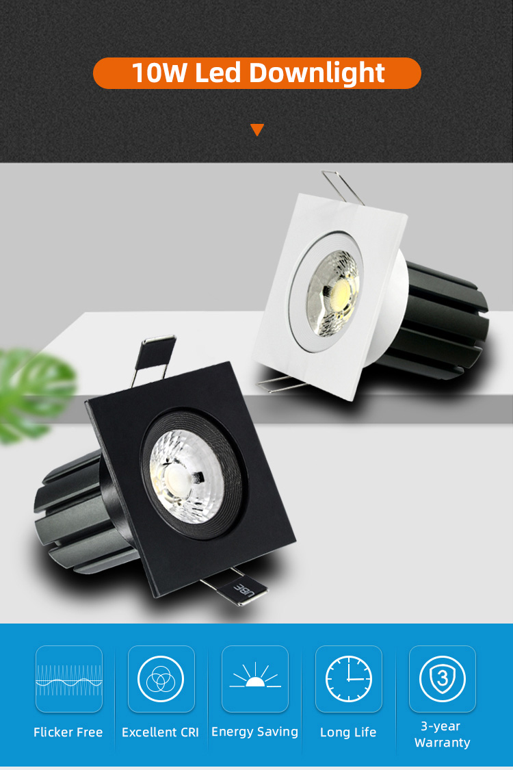 Dimmable 10w SAA Recessed Spot Light Downlight Square Adjustable Led Downlight Downlights