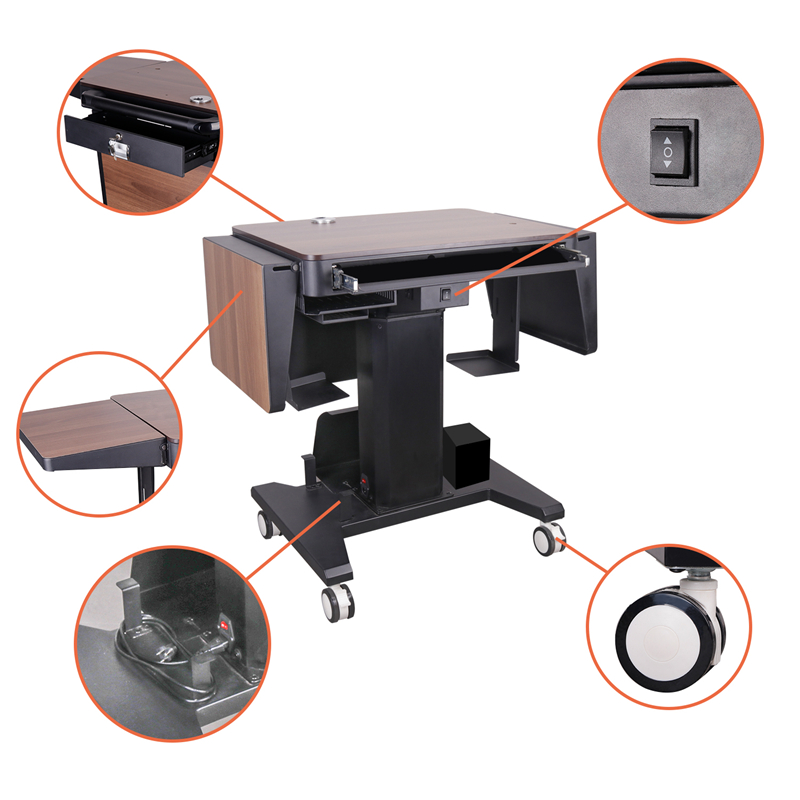 Movable lectern wood and aluminum body height adjustable desk speaker and audio system podium
