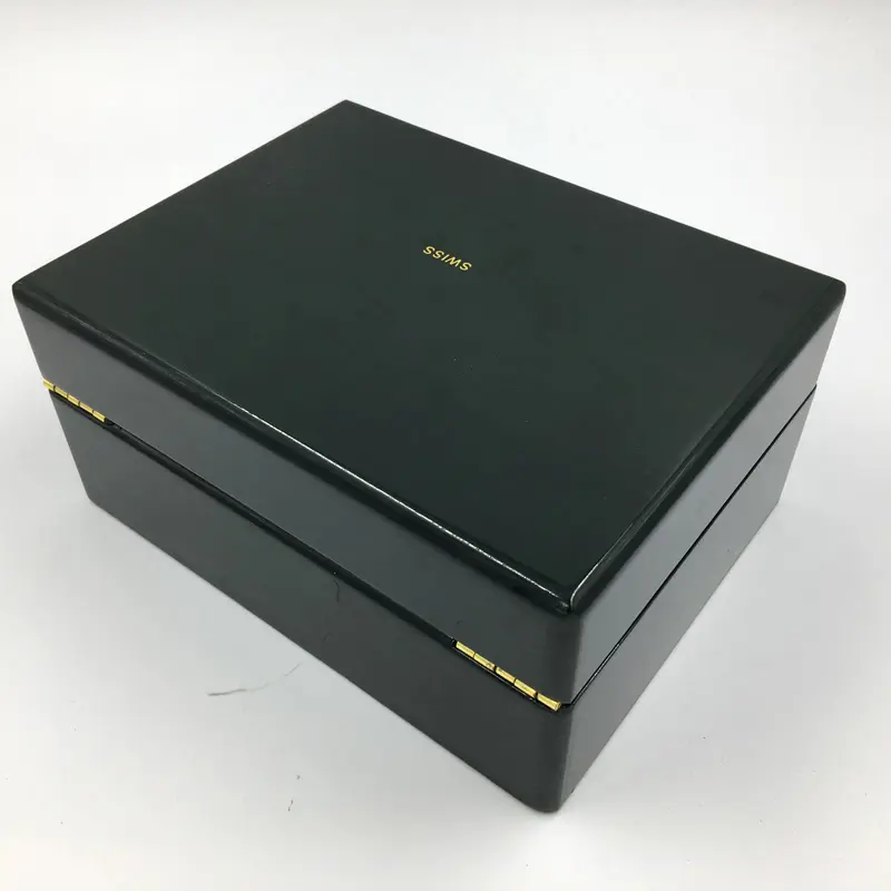 Black Piano Finish Single Wooden Watch Box With Gold Lock