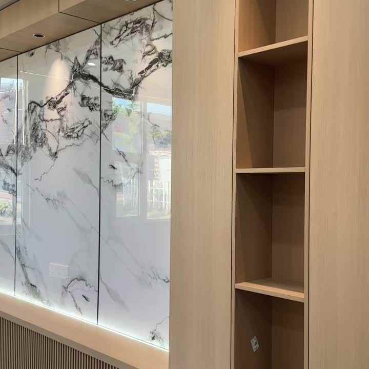 Tv Background Board Bamboo Charcoal Wood Veneer Marble Wall Panel Marble  Look Wall Paneling