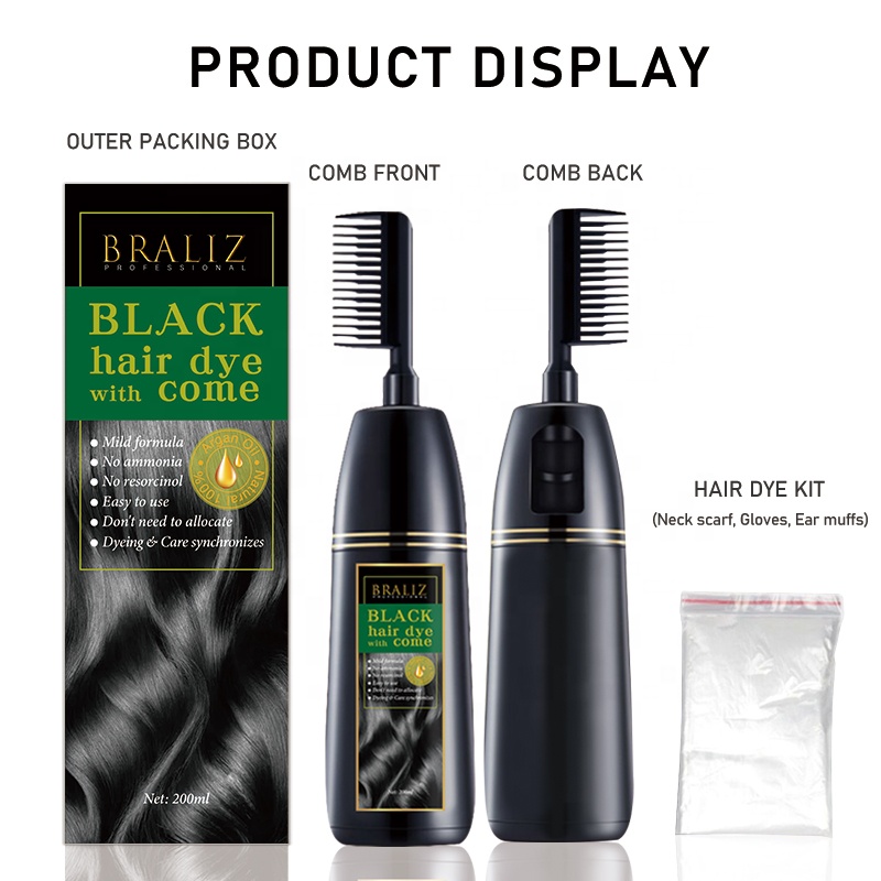 Черная краска для волос шампунь не аллергическая краска для волос Расческа Щетка краска для волос foamfor оптовая продажа OEM/ODM черный шампунь