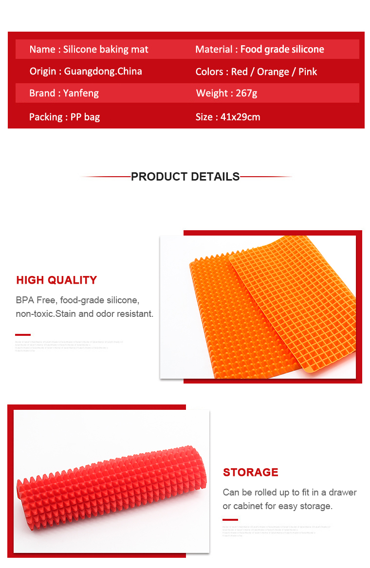 Hot Sale High Temperature Resistance Reusable Non-stick Food Grade Silicone Baking Mat Sheet