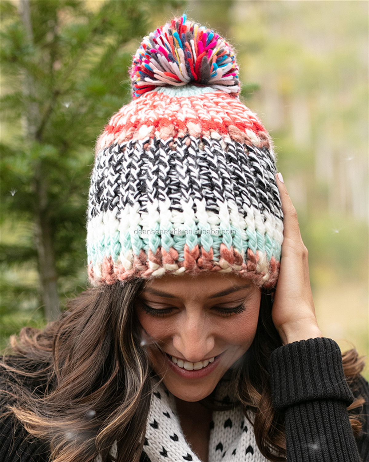 定制设计批发春季绒球帽冬季保暖彩色小帽女帽女款新款设计羊毛毛绒
