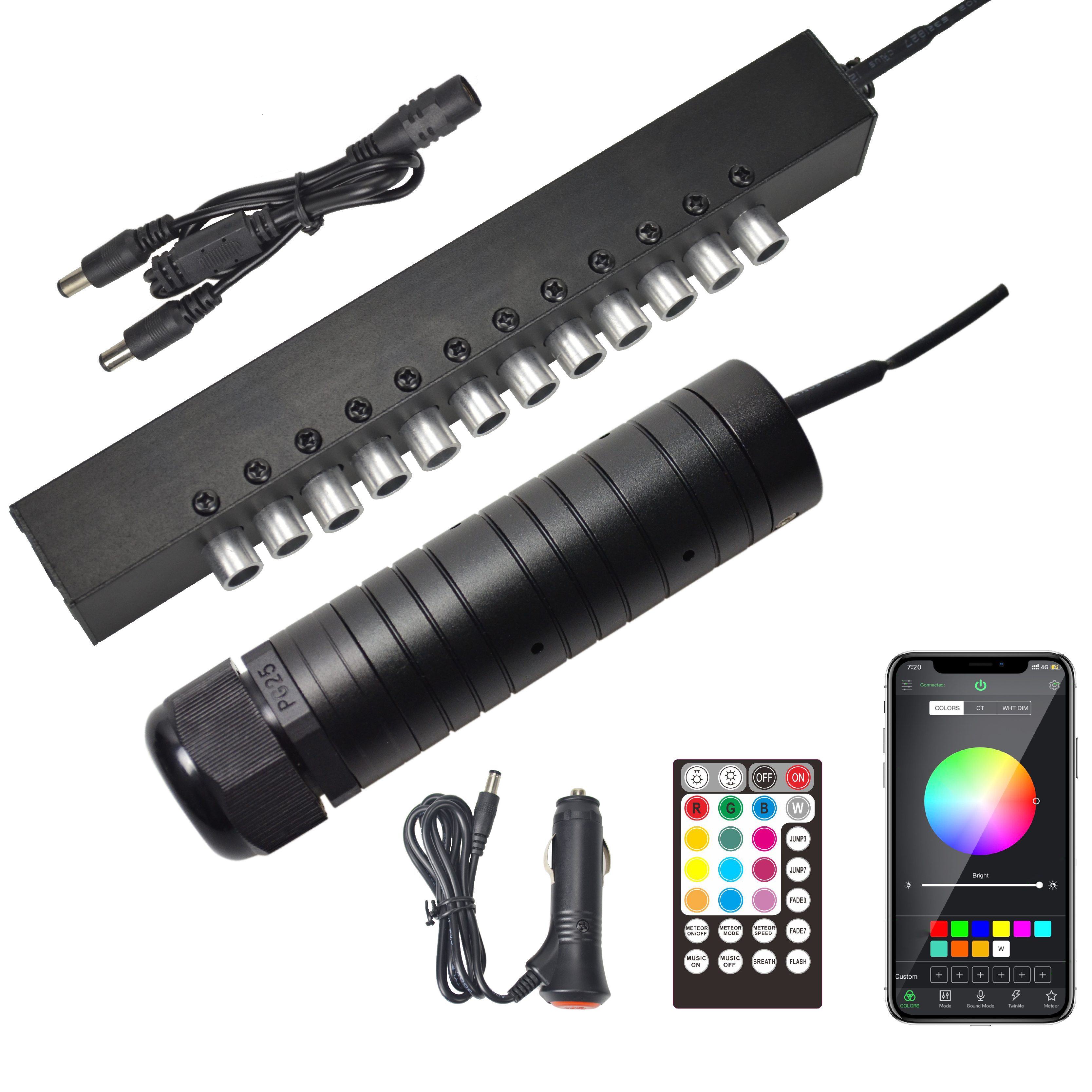 Новый 6 Вт RGBW умный Bluetooth APP волоконно-оптический Звездный потолочный комплект с 3 Вт 12 отверстиями светодиодный волоконно-оптический комплект для съемки звездного света