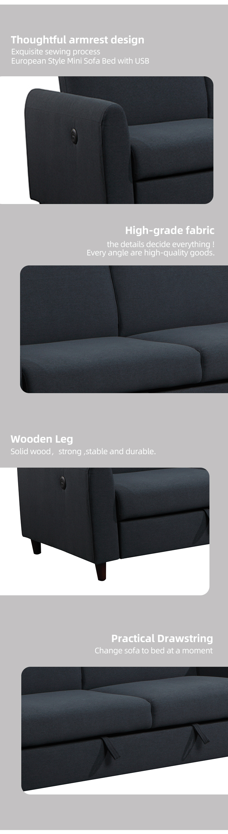 Comfortable Folding Living Room Sofa Bed Room Furniture Modern Solid Wooden Frame Livingroom Home Furniture American Style