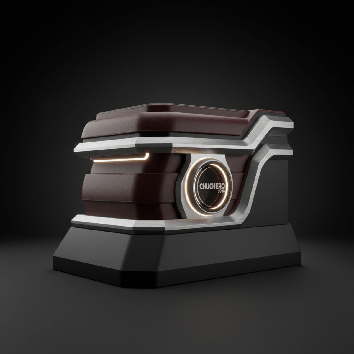 Luxury chuchero box design with multi-material layering and embedded lighting.