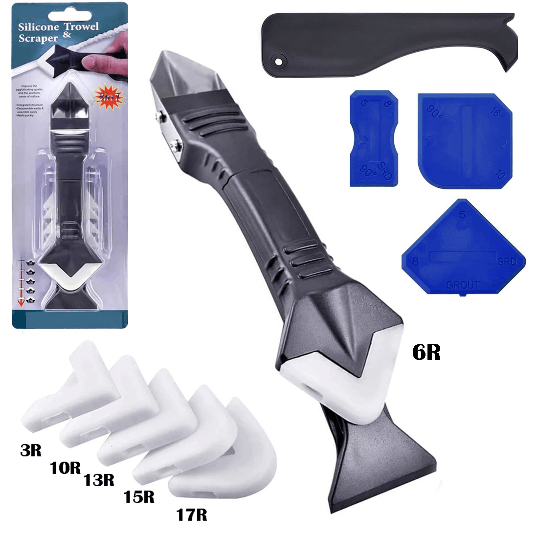 Скребок силиконовый 3 в 1 для ремонта стекол, набор инструментов для ремонта швов, металлическая головка, 11 шт.