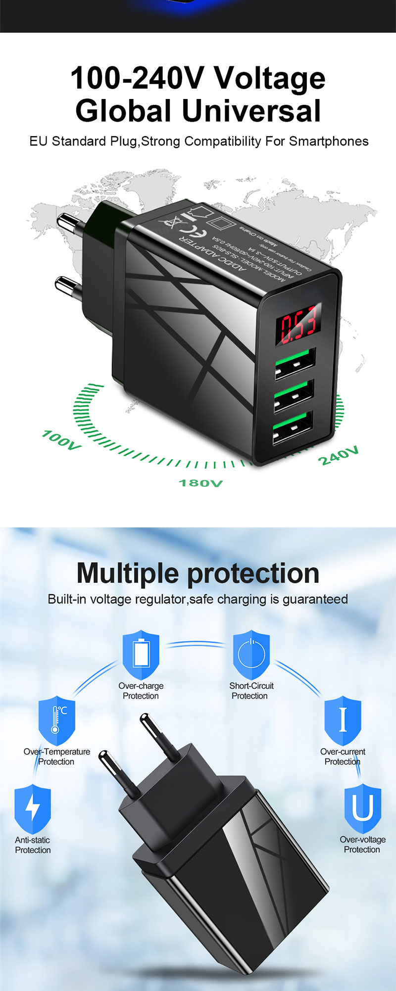 EONLINE 3,1 EINE Digitale Display USB Ladegerät Für iPhone 11 Adapter Schnelle Lade Wand Handy Ladegerät Für Samsung Xiaomi huawei