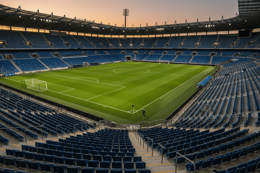 Empty stadium with advanced seating and field upgrades reflecting FIFA’s high-stakes infrastructure demands