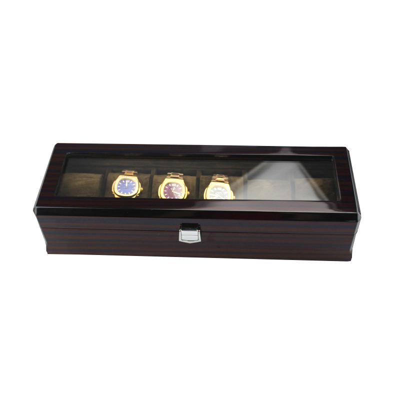 Luxury Custom Display Long Wooden Watch Storage Box For 6 Slots Watches