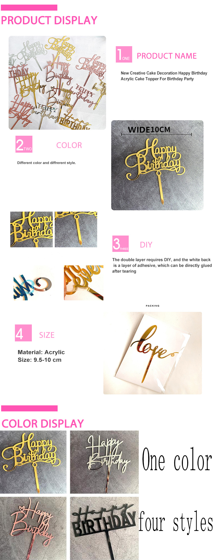 New Creative Cake Decoration Happy Birthday Acrylic Cake Topper For Birthday Party