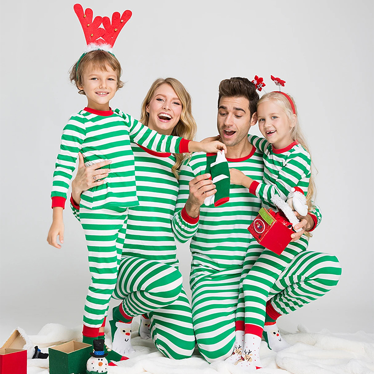 Оптовая продажа, Детская бутиковая одежда, рождественские пижамы в зеленую и красную полоску, Семейный комплект