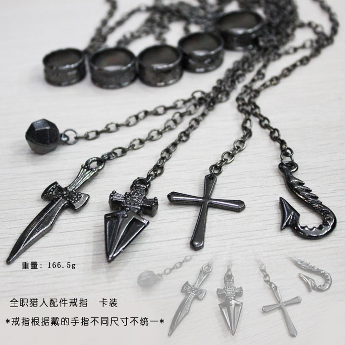 GK-O Anime Hunter x Hunter Kurapika 5 Rings Chain Charms Alloy Bracelet Cosplay Costume Black