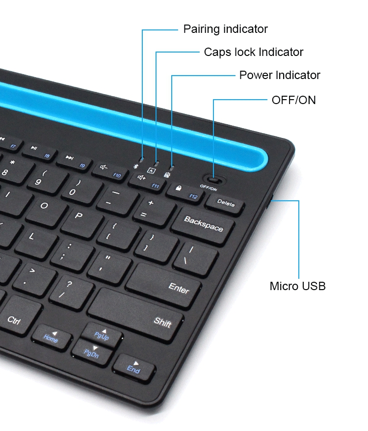 factory price  universal 78 keys ABS   Ergo<i></i>nomic  Rechargeable wireless  bluetooth keyboard with  cradle