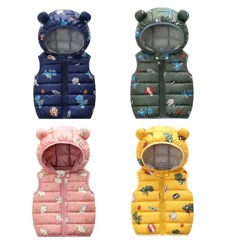Осенне-зимняя Стильная Детская пуховая хлопковая жилетка, хлопковая ватная куртка для младенцев, жилетка с капюшоном из цветочной ткани, короткая теплая жилетка Lightwei