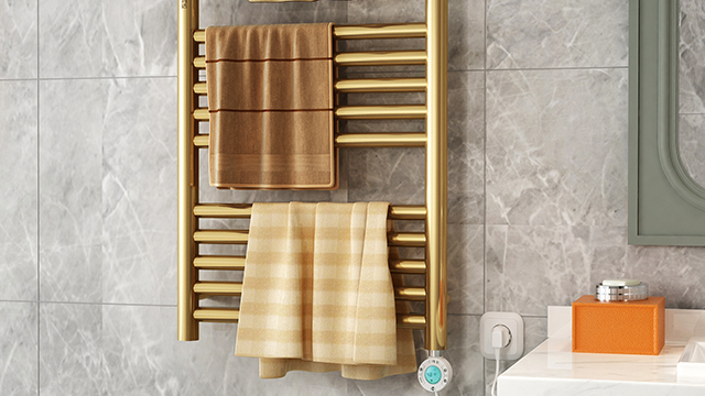 Toallero Con Calefacción Nola - 770x500 Mm, Color Dorado, Acero, Radiador De Baño, Montaje En Pared