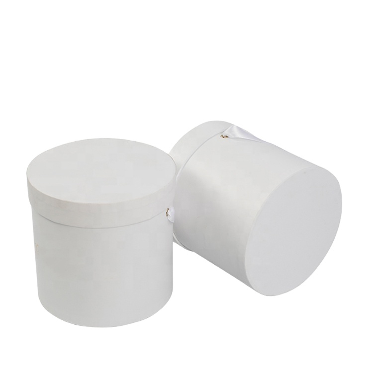 Белая картонная цилиндрическая круглая подарочная коробка с крышками для упаковки букета цветов на заказ