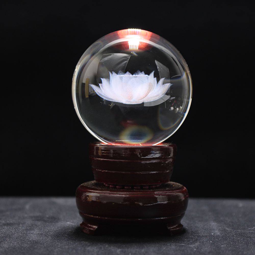 纯3d 激光莲花盛开雕刻水晶球寺庙装饰
