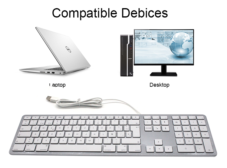 In stock 109 keys ABS standard portable wired spanish keyboard