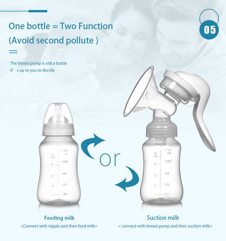 Quiet Portable Milk Pump Kit by LotFancy Silicone Hand Pump for Breastfeeding Manual Breast Pump BPA Free with 2-Pack 5oz Breastmilk Bottles and Nipple 2-Speed Pump Design