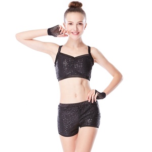 MiDee 2 Pieces Full Sequins Crop Top Shorts Gym Uniform Dance Costume Wear Outfit