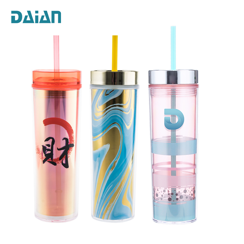 Прозрачная посуда для напитков, пластиковая вакуумная Изолированная кофейная чашка 16 унций, тонкая кружка с соломинкой