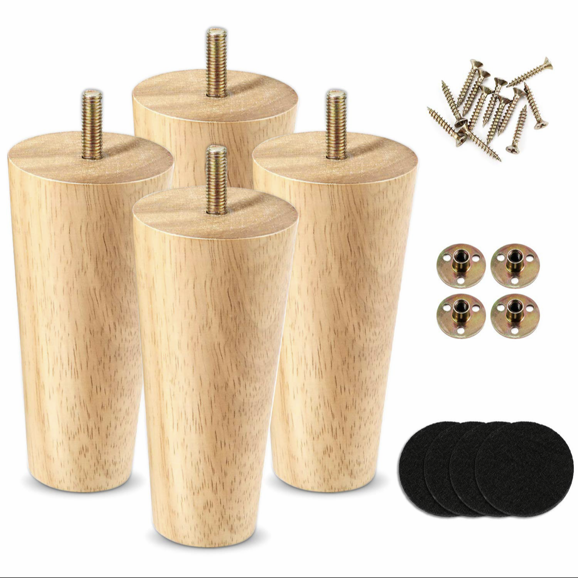 Поставка Amazon, заводская цена, натуральное дубовое дерево с винтовым деревом, мебельные ножки, простая круглая деревянная ножка для дивана